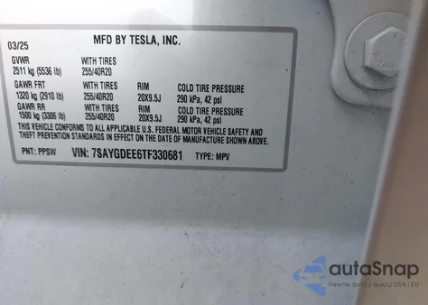 2026 Tesla Model Y Long Range Dual Motor All-Wheel Drive/Long Range Launch Series from USA, damaged, VIN 7SAYGDEE6TF330681